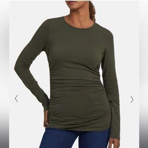 NWT Theory Long-Sleeve Ruched Top in Pima Jersey in Olive Sz P